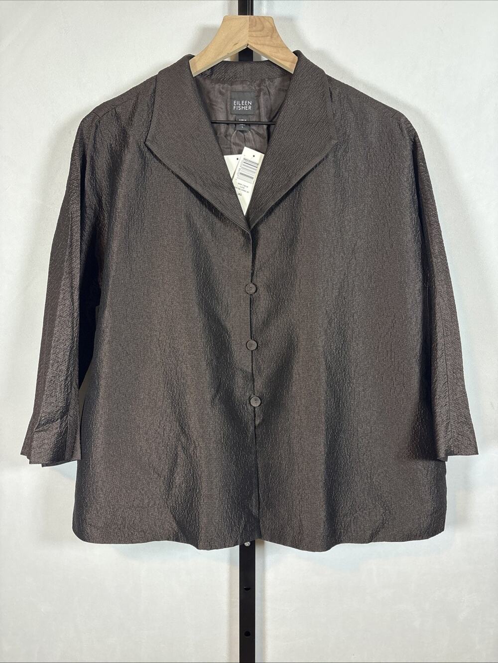 Eileen Fisher Silk Matrix Jacket Women's Large Brown Boxy Textured Minimalist